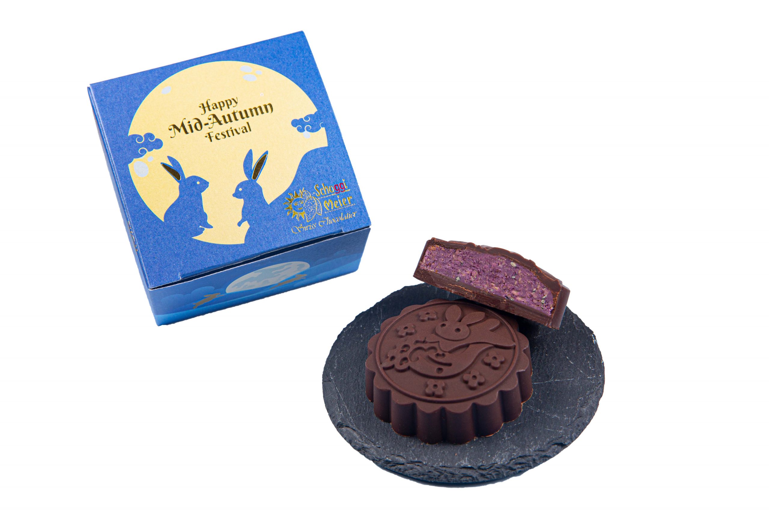 Enjoy The Moon with Rabbit Chocolate Mooncake Gift Box (1pc) - Taro and Black Sesame
